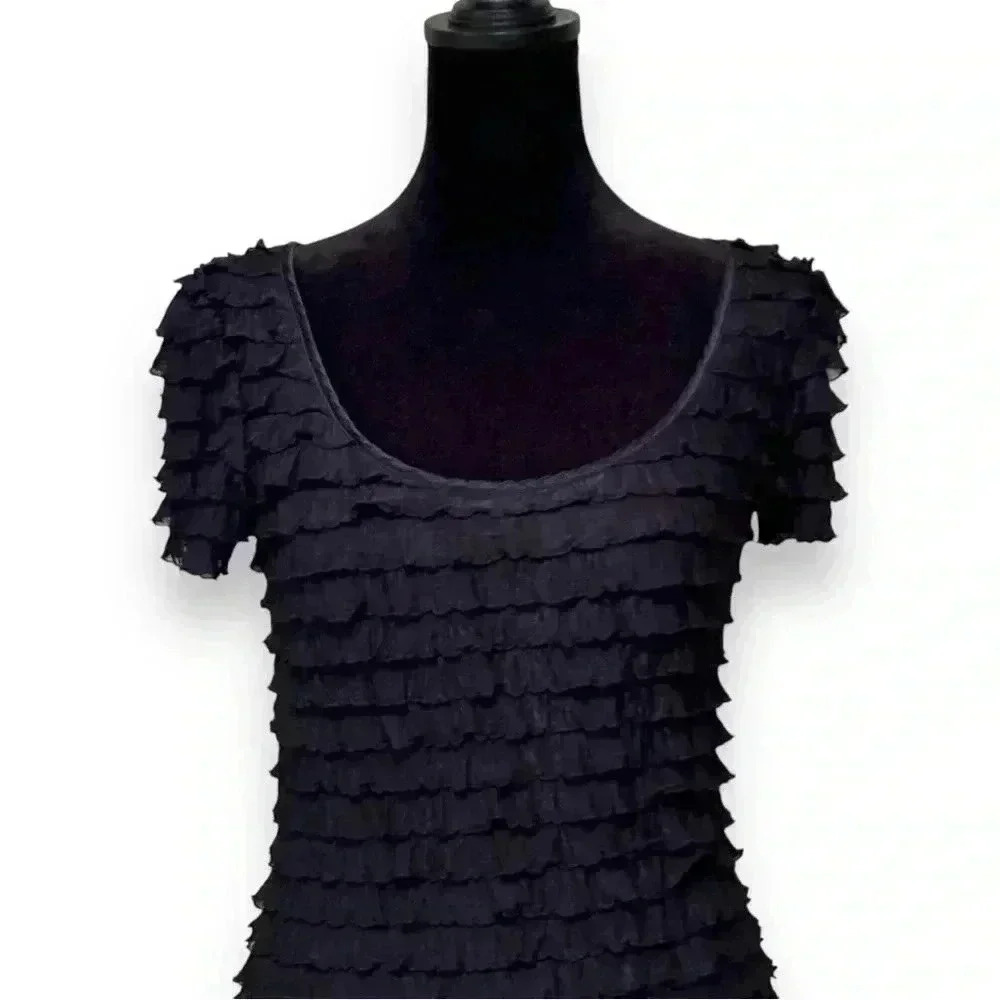 Betsy Johnson P Black Short Sleeve Ruffled Scoop Neck Bodycon Girly Minidress - Picture 12 of 16
